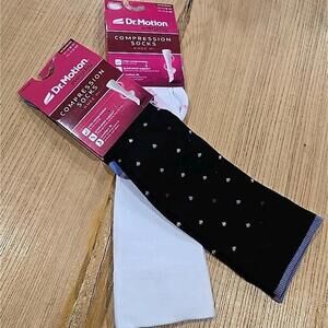 2 Pairs Dr Motion Compression Socks Knee Hi 8-15 mmHg Women's Shoe Size 4-10 New